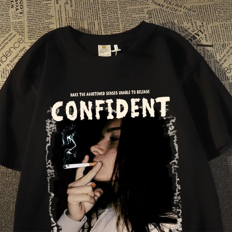 พร้อมส่ง เสื้อยืด เสื้อยืดสตรีแขนสั้นผ้าฝ้ายแท้ สไตล์สตรีทฮิปฮอป พิมพ์ลาย ทรงหลวม เย็นสบาย เนื้อผ้านุ่มสบาย