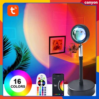 Tuya 16 สี Bluetooth Rainbow Projection Sunset Light Rgb โคมไฟตั้งโต๊ะ LED หรี่แสงได้ Tuya Smart App รีโมทคอนโทรล ตกแต่งห้องนอน การถ่ายภาพ ของขวัญ canyon