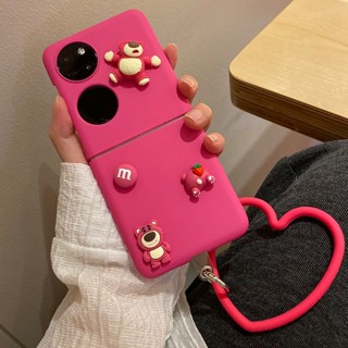 เคสกระเป๋า ลายการ์ตูนหมีสตรอเบอร์รี่ 3D สไตล์เกาหลี ญี่ปุ่น สําหรับ HUAWEI Pocket S P50