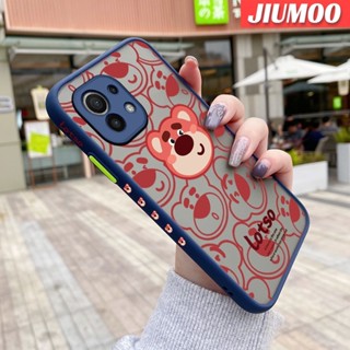 เคสซิลิโคนนิ่ม แบบใส ขอบสี่เหลี่ยม ลายหมีสตรอเบอร์รี่ กันกระแทก สําหรับ Xiaomi 11 11 Lite 4G 11 Lite 5G 11 Lite 5G Ne 11 Pro 11 Ultra