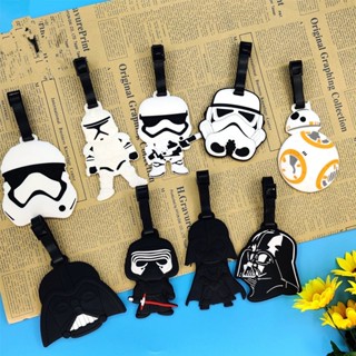 ป้ายแท็กชื่อ ลายการ์ตูนซามูไร Star Wars สีดํา สีขาว สําหรับเดินทาง