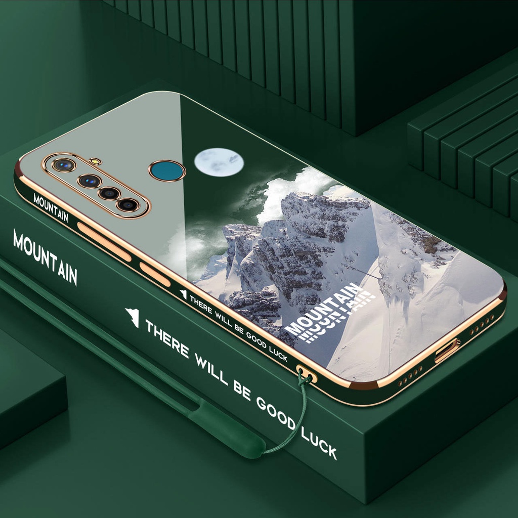 เคส Realme 5 pro Realme 6 Realme 6 pro Realme 7 Realme 7 5G Realme 7 pro Realme 7i Realme C17 เคสโทรศัพท์มือถือ ซิลิโคน ลายภูเขาหิมะ พร้อมสายคล้อง สําหรับ Realme 5 pro 6 6 pro 7 7 5G 7 pro 7i C17