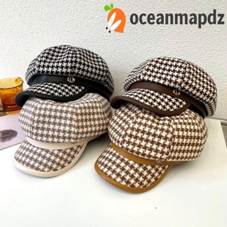 OCEANMAPDZ หมวกเบเร่ต์ หนัง PU พิมพ์ลายตัวอักษร D เข้ากับทุกการแต่งกาย แฟชั่นฤดูใบไม้ร่วง สไตล์อังกฤษ สําหรับผู้หญิง