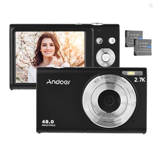 Andoer กล้องบันทึกวิดีโอดิจิทัล 2.7K 48MP ออโต้โฟกัส หน้าจอ IPS 2.88 นิ้ว ซูม 16X กันสั่น ตรวจจับใบหน้ายิ้ม มีไฟ LED ในตัว พร้อมกระเป๋าถือข้อมือ