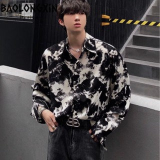 BAOLONGXIN เสื้อเชิ้ตผู้ชาย สไตล์ญี่ปุ่น ฮาราจูกุ เทรนด์อารมณ์ เรียบง่าย ยอดนิยม แขนยาว ใหม่ ฤดูใบไม้ผลิ ขี้เกียจ อินเทรนด์ ทุกวัน มาตรฐาน ด้านบน