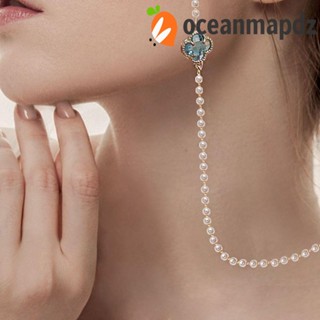 OCEANMAPDZ สายโซ่คล้องแว่นตา ประดับลูกปัดคริสตัล พลอยเทียม สีทอง สําหรับผู้หญิง