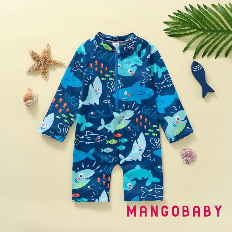 (จัดส่งในกรุงเทพฯ)-kid Boy Romper ชุดว่ายน้ําแขนยาวรอบคอซิป Beach Pool ชุดบอดี้สูทชุดว่ายน้ํากางเกงขาสั้น