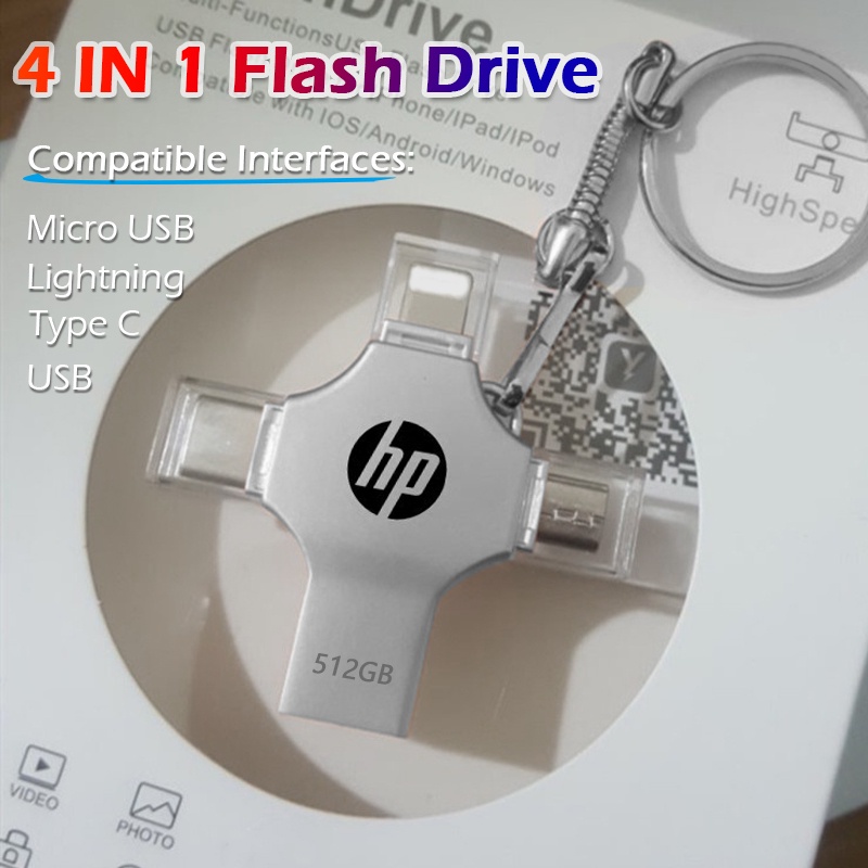 Hewlett-packard แฟลชไดรฟ์ usb c 256GB 512GB 4 in 1 usb 3.0 128GB 32GB 64GB 1TB สําหรับ iPad pro Sams