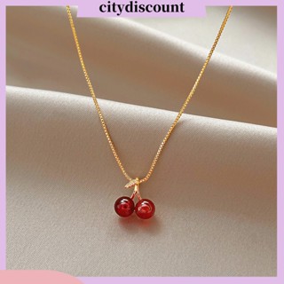 &lt;citydiscount&gt; สร้อยคอโซ่ จี้เชอร์รี่ สีแดง น้ําหนักเบา เหมาะกับของขวัญ แฟชั่นสําหรับผู้หญิง