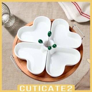 [Cuticate2] ชามเซรามิค 4 ช่อง แบ่งช่อง แบบพกพา สําหรับเสิร์ฟผลไม้ คุ้กกี้ ขนมหวาน ห้องนั่งเล่น