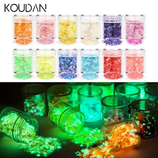 Koudan สติกเกอร์กลิตเตอร์เลื่อม เรืองแสง 12 สี สําหรับตกแต่งเล็บ