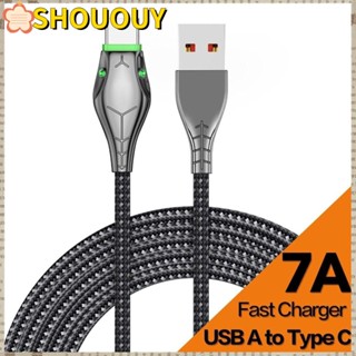 Shououy สายชาร์จ Type C แบบถัก 7A USB Type A เป็น Type C 100W ทนทาน พร้อมไฟสีเขียว โลหะผสมสังกะสี USB C สําหรับ Sumsung HUAWEI