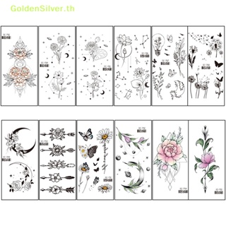 Goldensilver สติกเกอร์รอยสักชั่วคราว ลายผีเสื้อ กุหลาบ สีดํา กันน้ํา