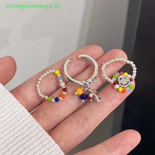 Strongaromonyu แหวนลูกปัด ลายหน้ายิ้มน่ารัก หลากสี เครื่องประดับ สําหรับผู้หญิง