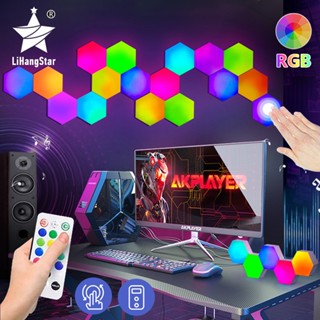 โคมไฟ LED RGB ทรงหกเหลี่ยม ชาร์จ USB พร้อมรีโมตคอนโทรล สําหรับห้องนอน ห้องนอน เกม คอมพิวเตอร์ ข้างเตียง