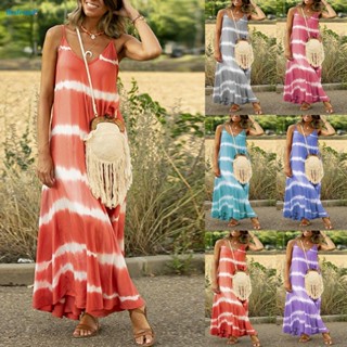 【HODRD】Womens Casual Striped Beach Dress | Colorful Tie Dye Swing Sundress with Straps【Fashion】