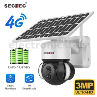 Sectec กล้องฟลัดไลท์ พลังงานแสงอาทิตย์ 4G 3MP HD ตรวจจับการเคลื่อนไหว IP66