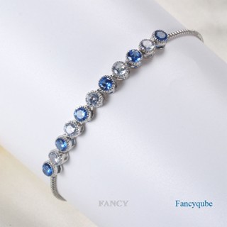 Fancy สร้อยข้อมือเพทาย ทรงกลม ประดับเพชร สีฟ้า สีขาว