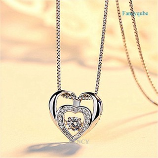 Fancy ใหม่ สร้อยคอโซ่เงินแท้ 925 จี้รูปหัวใจคู่ เครื่องประดับสตรี