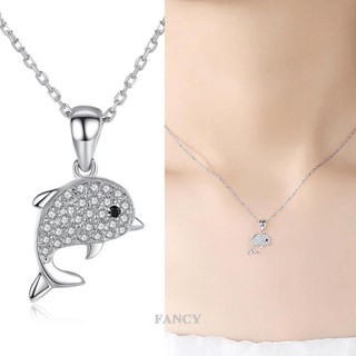 Fancy สร้อยคอ จี้รูปปลาโลมาโรแมนติก ประดับเพทาย แวววาว เครื่องประดับ สําหรับผู้หญิง งานแต่งงาน อินเทรนด์