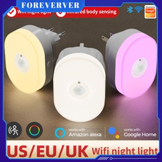 WiFi Night Light Tuya Smart Home อินฟราเรดร่างกายมนุษย์ เซนเซอร์ โคมไฟจับเวลา แอปเสียง รีโมทคอนโทรล fore