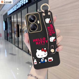 เคสโทรศัพท์มือถือ ยางนิ่ม ลายการ์ตูนแมวคิตตี้ 6D พร้อมสายคล้องมือ สําหรับ Realme 10 4G 9i 7i 8i 5i 6i C17 C31 Realme8 5G 8 Pro Realme 5 Pro 7Pro Narzo 50 C55 C33 RIXUAN