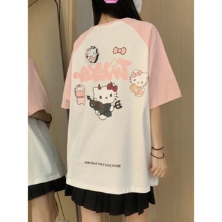 เสื้อยืดแขนสั้น พิมพ์ลายกราฟฟิค Hello Kitty Y2K โอเวอร์ไซซ์ สไตล์สตรีท สําหรับผู้หญิง