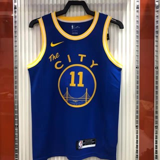 เสื้อกีฬาบาสเก็ตบอล NBA GSW Warriors Of The State สีทอง สําหรับผู้ชาย #11 เสื้อกีฬาแขนสั้น ลายทีม Klay Thompson Swingman สีฟ้า สไตล์คลาสสิก 246162