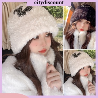 &lt;citydiscount&gt; หมวกบีนนี่ ทรงบักเก็ต หนา ประดับพลอยเทียม กันลม พิมพ์ลายตัวอักษร สีพื้น แฟชั่นฤดูใบไม้ร่วง ฤดูหนาว สําหรับผู้หญิง