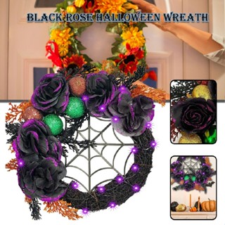 Halloween Garland Wreath Decoration Scary Black Rose Spider Web Door Hanging