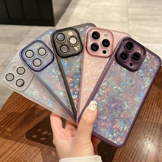 เคสโทรศัพท์มือถือ ป้องกันเลนส์กล้อง ลายเปลือกหอย สําหรับผู้หญิง 12 13 14 Pro Max