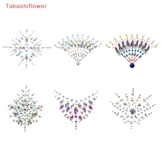 (Takashiflower) สติกเกอร์รอยสัก ประดับลูกปัดคริสตัล แวววาว สําหรับติดหน้าอก