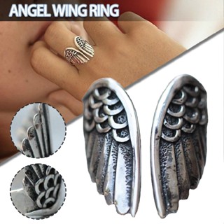 Retro Silver Angel Wings Open Ring Adjustable Jewelry Gift for Women