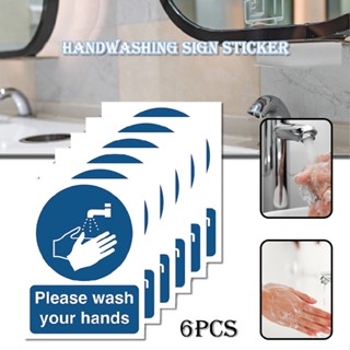 Wash Hands Sign Self-Adhesive Vinyl Stickers for Restaurants Hygiene Reminder