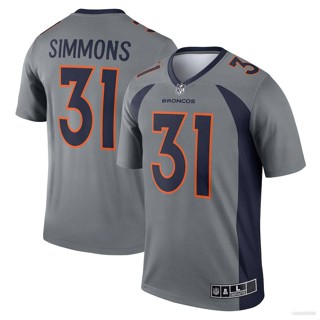 ใหม่ เสื้อยืดลําลอง แขนสั้น คอกลม พิมพ์ลาย NFL Denver Broncos Jersey Justin Simmons สีเทา สําหรับผู้ชาย เหมาะกับการเล่นกีฬา