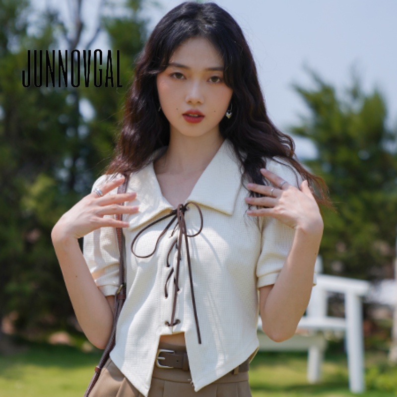Junnovgal เสื้อโปโลผู้หญิง 2024 แฟชั่นใหม่ทุกการแข่งขันแขนสั้นสีทึบ