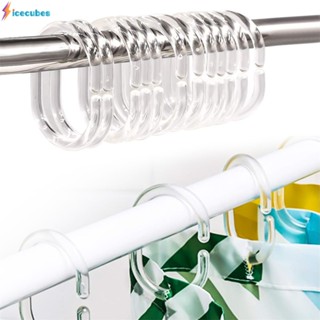 12pcs คุณภาพสูง Twistable Bath Ring ชนิดบรรจุกล่องโปร่งใส C-Shaped Hook ผ้าม่านอาบน้ำ Rod แขวนแหวน Hook Shower Curtain Ring ICECUBES