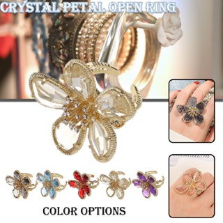 New Luxury Open Adjustable Fairy Ring Rhinestone Flower Big Flower Crystal Ring