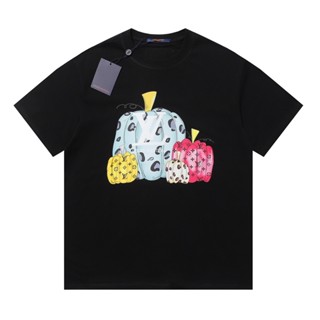 Lv-เสื้อยืดคอกลม แขนสั้น พิมพ์ลายฟักทอง Yayoi Kusama แฟชั่นสําหรับผู้ชาย และผู้หญิง