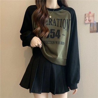เสื้อกันหนาว แขนยาว สีตัดกัน แฟชั่นฤดูใบไม้ร่วง สไตล์เรโทร สําหรับผู้หญิง