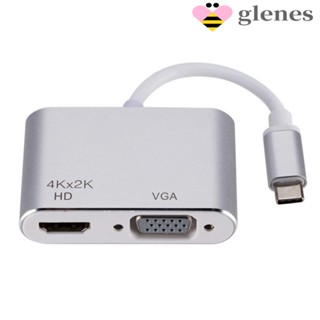 Glenes สายเคเบิลต่อขยายหน้าจอ USB C เป็น HDMI VGA 2-in-1 2-in-1 Type C เป็น VGA ปลั๊กแอนด์เพลย์ 1080P สําหรับโทรศัพท์มือถือ แล็ปท็อป