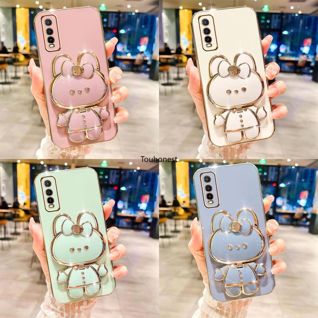 เคส Motorola Moto G10 เคส Moto G20 G30 เคส Moto G9 Play Casing Moto G53 Case Moto G9 Plus Case Moto E7 Power Case Moto E20 Case Cute Bunny Bracket Anime Cartoon Stand Vanity Mirror Rabbit Holder Phone Cover Cassing Cases Case KT โทรศัพท์มือถือ