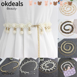 OKDEALS เข็มขัดรัดเอว ประดับไข่มุก แบบบาง เครื่องประดับ สําหรับผู้หญิง