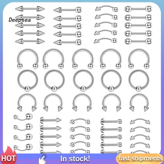 Dpa 60 ชิ้น ทุกเพศ สเตนเลส ริมฝีปาก เล็บ คิ้ว สตั๊ด จมูก แหวน เจาะ ชุดผสม