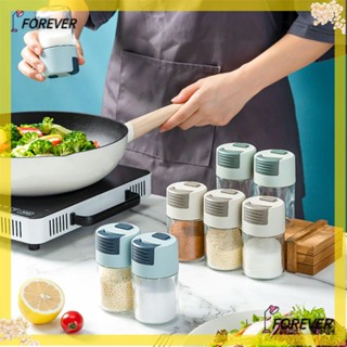 FOREVER Household Pepper Shakers Accessories Salt Bottle Seasoning Bottle Storage Transparent Kitchen Glass Quantitative Press Spice Dispenser/Multicolor