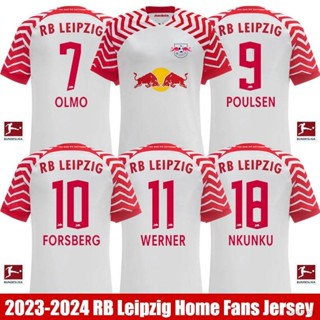 เสื้อกีฬาแขนสั้น ลายทีมชาติฟุตบอล Olmo Forsberg Werner Poulsen Nkunku HQ7 2023-2024 RB Leipzig พลัสไซซ์ QH7