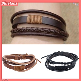 【 Bluelans 】สร้อยข้อมือ กําไลข้อมือ หนังถัก 4 ชั้น แฮนด์เมด สําหรับทุกเพศ