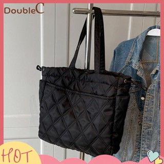 【Double C 】✿   กระเป๋าถือ ผ้าไนล่อน แบบเรียบ แฟชั่นสําหรับผู้หญิง เหมาะกับการเดินทาง สํานักงาน