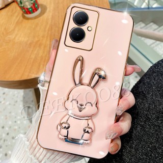 เคสโทรศัพท์มือถือแบบนิ่ม ลายการ์ตูนกระต่ายน่ารัก สีขาว ชมพู พร้อมที่ตั้งวาง สําหรับ VIVO Y78 Y27 Y02T 5G 4G VIVOY78 VIVOY27 VIVOY02T