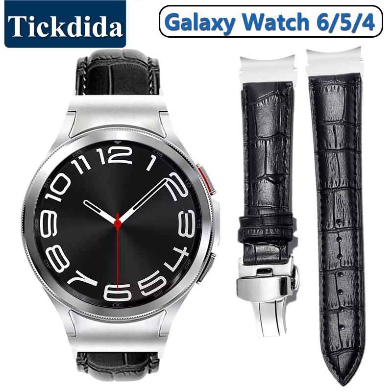 สายนาฬิกาข้อมือหนังแท้ แต่งหัวเข็มขัดผีเสื้อ สําหรับ Samsung Galaxy Watch 6 Classic 4 5 Pro Galaxy Watch 4 5 6 47 มม. 43 มม. 44 มม.